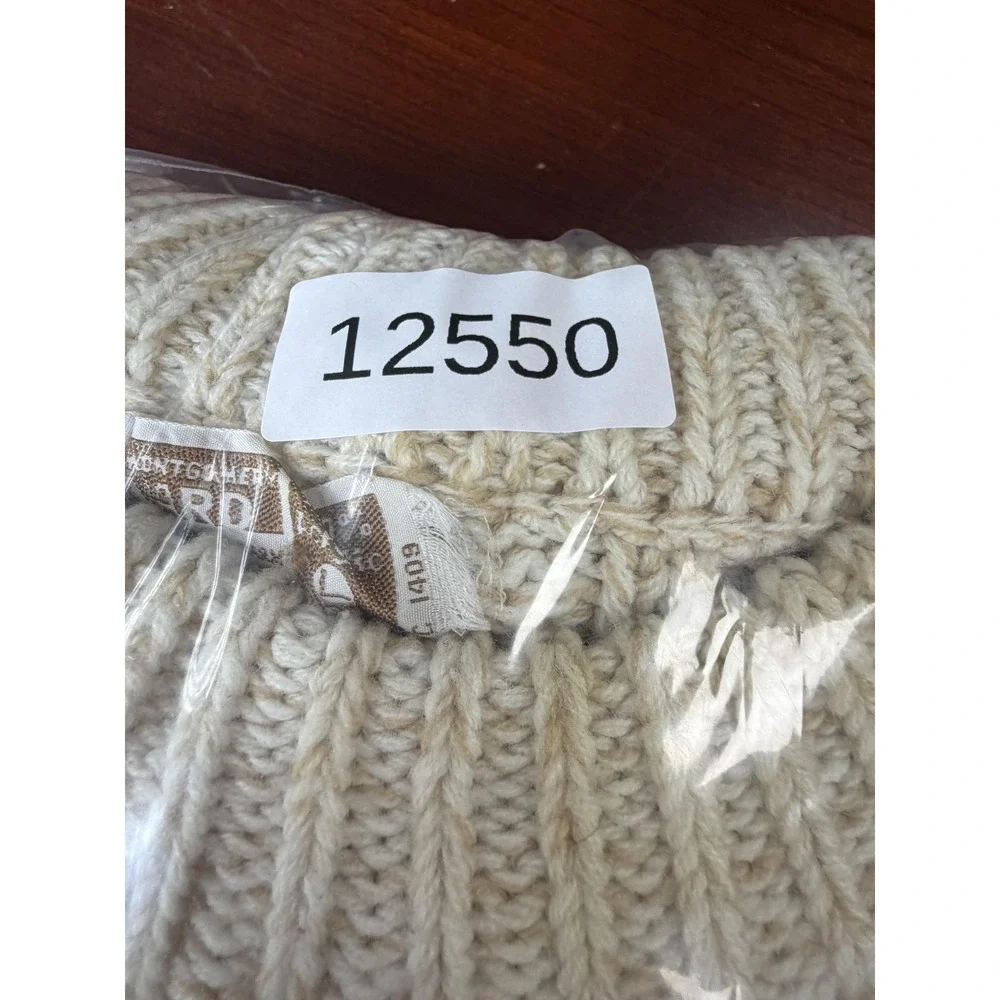 Vintage Montgomery Ward Sweater Mens Large Beige Cable Knit Crewneck Pullover